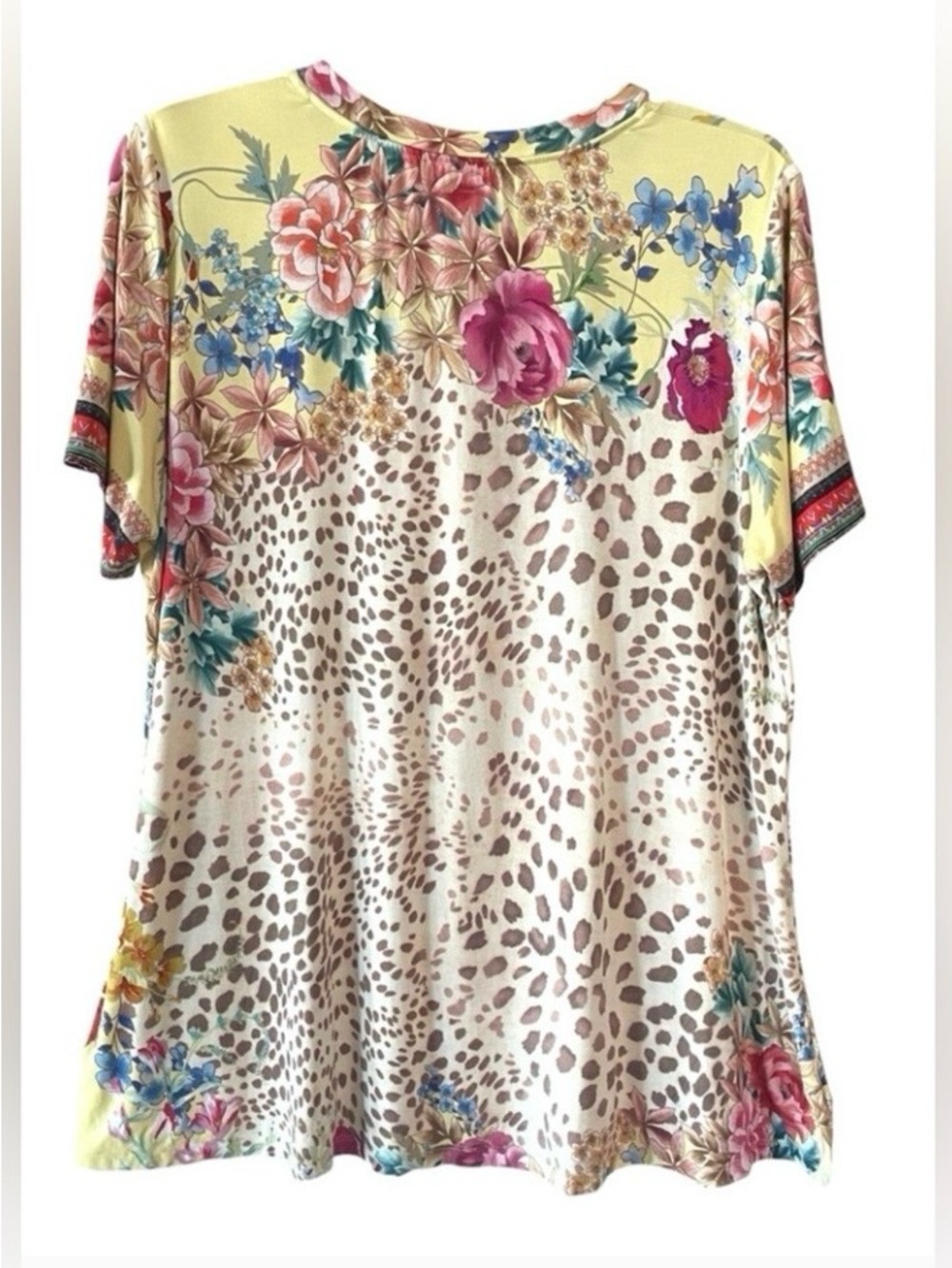 Johnny Was Yellow Floral & Leopard Short Sleeve Tee - Picture 4 of 4